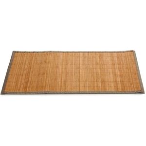 Badkamer vloermat anti-slip donkere bamboe 50 x 80 cm met grijze rand - Douche/bad accessoires