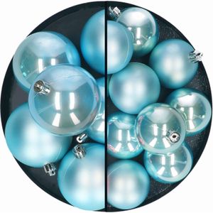 Kerstballen set - 18x stuks - 6 en 8 cm - ijsblauw - kunststof - boomversiering