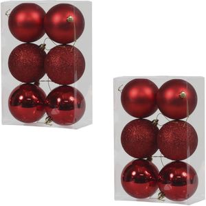 36x Rode kunststof kerstballen 8 cm - Glans/mat/glitter - Onbreekbare plastic kerstballen rood