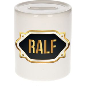 Ralf naam cadeau spaarpot met gouden embleem - kado verjaardag/ vaderdag/ pensioen/ geslaagd/ bedankt