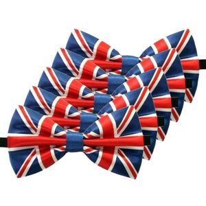 5x Engeland verkleed vlinderstrikjes 12 cm voor dames/heren - United Kingdom/Groot-Britannie thema verkleedaccessoires/feestartikelen - Vlinderstrikken/vlinderdassen met elastieken sluiting