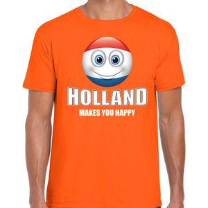 Holland makes you happy landen t-shirt Nederland met emoticon - oranje - heren -  EK / WK / Olympische spelen kleding