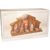 Kerststal - met 8 figuren - verlicht - 39x14x23 cm - kerststalletje
