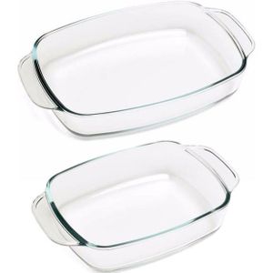 Glazen ovenschalen set van 2x stuks - 27 x 17 cm en 33 x 21 cm - 1.4 en 2.3 liter inhoud - Rechthoekig