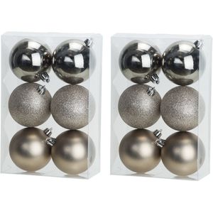 18x stuks kunststof kerstballen champagne 8 cm mat/glans/glitter - Onbreekbare plastic kerstballen - Kerstversiering