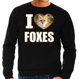I love foxes trui met dieren foto van een vos zwart voor heren - cadeau sweater vossen liefhebber