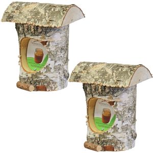 2x stuks vogelhuisje/voederhuisje/pindakaashuisje berkenhout 27 cm - Vogelvoederhuisje - Vogelvoer - Vogel voederstation