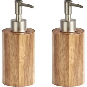 2x Zeeppompjes/zeepdispensers acacia hout 18 cm - Zeller - Huishouding - Badkameraccessoires/benodigdheden - Toiletaccessoires/benodigdheden - Navulbare zeeppompjes voor in de badkamer of het toilet