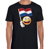 Nederland emoticon t-shirt met Nederlandse vlag - zwart  - heren - Nederland fan / supporter shirt - EK / WK