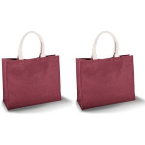 Set van 3x stuks jute rode strandtassen/boodschappentassen 42 x 36 cm - Opberg tassen