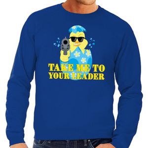 Fout Paas sweater blauw take me to your leader voor heren - Pasen trui