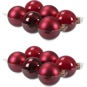 12x stuks kerstversiering kerstballen rood/donkerrood van glas - 8 cm - mat/glans - Kerstboomversiering