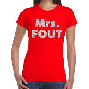 Mrs. Fout zilver glitter tekst t-shirt rood dames - Foute party kleding