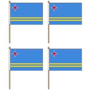 4x stuks vlag Aruba klein hand zwaaivlaggetje 15 x 22 cm - Landen feestartikelen/versieringen