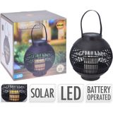 Set van 2x stuks zwarte ronde solar lantaarns 24 cm - Tuinverlichting - Tuinlampen - Solarlampen op zonne-energie