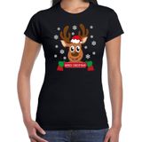 Bellatio Decorations fout kersttrui t-shirt dames - Rendier - zwart - Merry Christmas