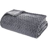 Atmosphera Plaid/bankdeken Monnet - 2x - betongrijs - 180 x 230 cm - polyester fleece - ruitmotief - bedsprei