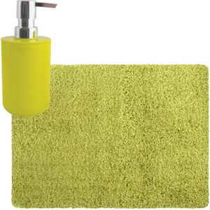 MSV badkamer droogloop tapijt/matje - Langharig - 50 x 70 cm - inclusief zeeppompje in dezelfde kleur - lime groen