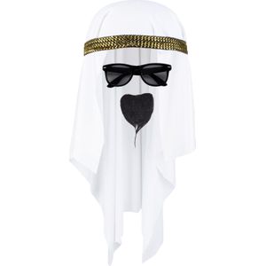 Carnaval verkleed set voor een Arabier/Sjeik - hoofddoek wit - heren- met zwart baardje