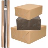 8x Rollen kraft inpakpapier/kaftpapier pakket bruin/zwart 200 x 70 cm/cadeaupapier/verzendpapier/kaftpapier