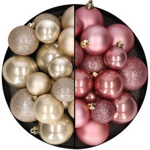 Kerstballen 60x stuks - mix oudroze/champagne - 4-5-6 cm - kunststof - kersversiering