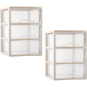 Plasticforte ladeblokje/bureau organizer - 2x - 3 lades - transparant/beige - L26 x B36 x H37 cm