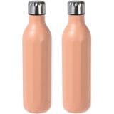 2x stuks RVS thermosflessen / isoleerflessen voor onderweg 500 ml pastel oranje - Thermoflessen