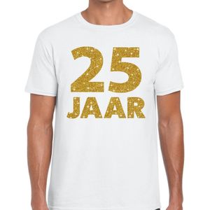 25 jaar goud glitter verjaardag t-shirt wit heren -  verjaardag / jubileum shirts