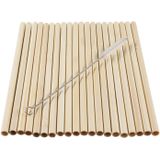 100x Bamboe rietjes 20 cm met borsteltje - Herbruikbare milieuvriendelijke rietjes - Bamboe drinkrietjes - Feest benodigdheden