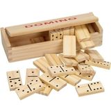 5x doosje Houten domino spel in kistje - 140x dominostenen - Gezelschapsspel - Familiespel