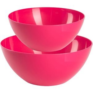 Plasticforte voedsel serveer schalen set - 4x stuks - fuchsia roze - kunststof - Dia 25 en 28 cm