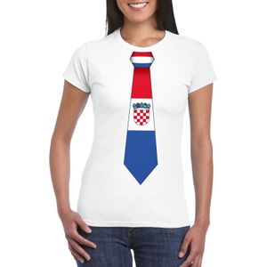 Wit t-shirt met Kroatische vlag stropdas dames -  Kroatie supporter