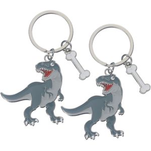 2x stuks metalen dinosaurus t-rex sleutelhanger 5 cm - Dino fans cadeau artikelen