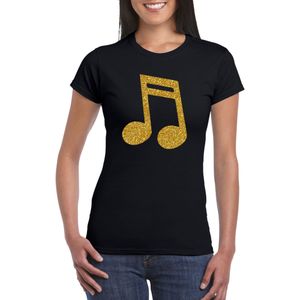 Gouden muziek noot  / muziek feest t-shirt / kleding - zwart - voor dames - muziek shirts / muziek liefhebber / outfit