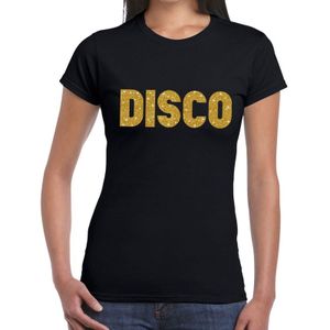 Bellatio Decorations Verkleed shirt dames - disco - zwart - gouden glitter - jaren 70/80 - carnaval