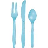 Lichtblauw plastic bestek 72x delig - messen/vorken/lepels - herbruikbaar