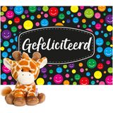 Keel Toys Pluche Giraffe Knuffel 14 cm met Gefeliciteerd A5 Wenskaart