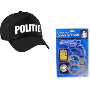 Verkleed politie agent pet / cap zwart met accessoire set voor kinderen - verkleedhoofddeksel / carnaval