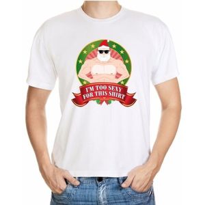 Foute kerst shirt wit - Gespierde Kerstman - Im too sexy for this shirt - voor heren