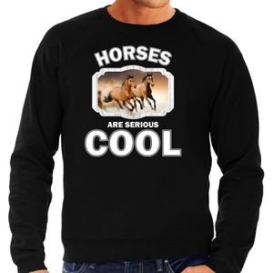 Dieren paarden sweater zwart heren - horses are serious cool trui - cadeau sweater bruin paard/ paarden liefhebber