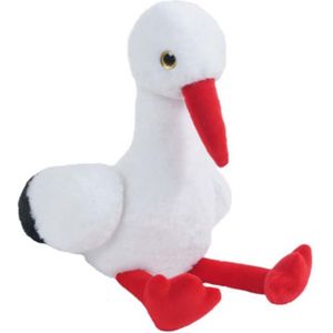 Knuffeldier Ooievaar Kaya - zachte pluche stof - dieren/vogel knuffels - wit/rood - 37 cm