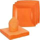Santex feest/verjaardag servies set - 10x gebaksbordjes/25x servetten - oranje - karton