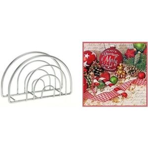 Servettenhouder met kerst servetten in kerstsfeer 33 x 33 cm - Servethouders/servettenhouders - Servetten - Kerstdiner tafeldecoratie versieringen