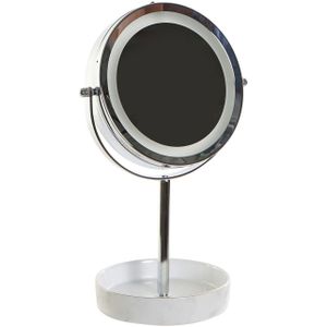 Luxe make up spiegel met LED verlichting rond zilver metaal 15 x 33 cm - Opmaken - Cosmeticaspiegels