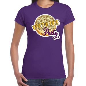Disco eighties party feest t-shirt paars voor dames - 80s party/disco/feest shirts