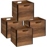 Set van 4x stuks opbergmand/kastmand 29 liter donker bruin van hout 31 x 31 x 31 cm - Opbergboxen - Vakkenkast manden