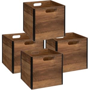 Set van 4x stuks opbergmand/kastmand 29 liter donker bruin van hout 31 x 31 x 31 cm - Opbergboxen - Vakkenkast manden