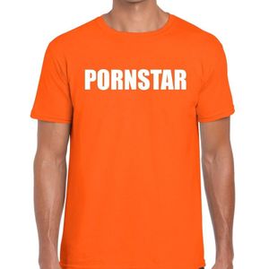 Pornstar tekst t-shirt oranje heren