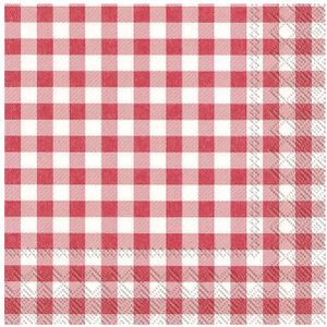40x Vichy Karo 3-laags servetten rood/wit geblokt 33 x 33 cm - Oktoberfest servetten