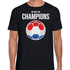 Nederland EK/ WK supporter t-shirt - we are the champions met Nederlandse voetbal - zwart - heren - kleding / shirt
